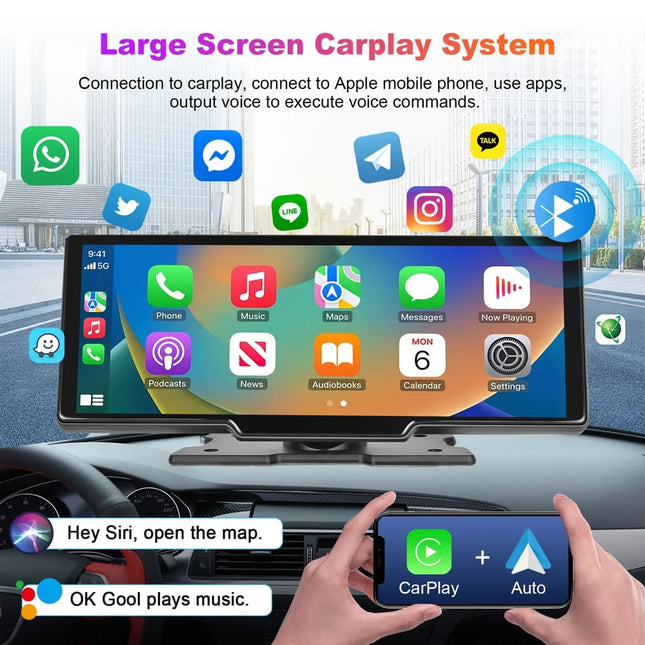 Apple Carplay Scherm - 10 Inch - Ingebouwde Dashcam - Android Auto - Inclusief Achteruitrijcamera
